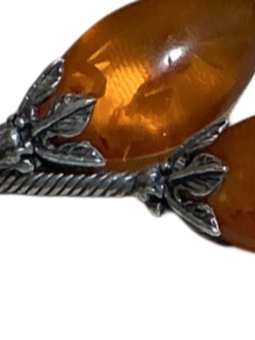 Vintage Genuine Amber Sterling Silver Drop Dangle Earrings 1.75
